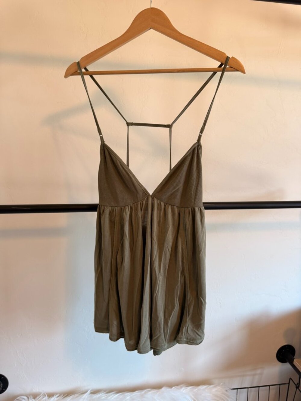 Free People Festival Moss Green Strappy Square Back Flowy Tank Top XS